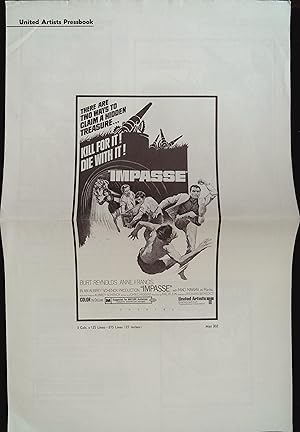 Image du vendeur pour Impasse Pressbook 1969 Burt Reynolds, Anne Francis mis en vente par AcornBooksNH