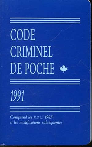Bild des Verkufers fr Code criminel de poche 1991 zum Verkauf von Librairie Le Nord