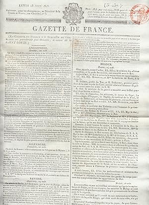 Bild des Verkufers fr GAZETTE DE FRANCE. No 237. LUNDI 25 AOT 1823. zum Verkauf von Pierre Raymond