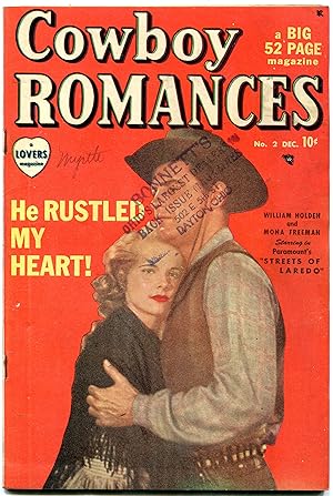 COWBOY ROMANCES #2 1949-TIMELY- WM HOLDEN - PHOTO COVER FN-