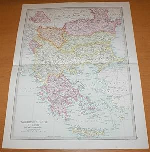 Seller image for Map of 'Turkey in Europe, Greece, Roumania, Servia &c.' - Sheet 35 disbound from the 1890 'The Library Reference Atlas of the World' covering modern day Greece, Albania, Bulgaria and North Macedonia for sale by Bailgate Books Ltd