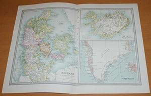 Map of Denmark, Iceland and Greenland - Sheet 38 disbound from the 1890 'The Library Reference At...