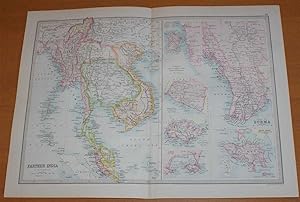 Seller image for Map of 'Farther India' (Siam, Burma, Anam, Tonquin, etc.) - Sheet 50 disbound from the 1890 'The Library Reference Atlas of the World' covering modern day Thailand, Vietnam, Cambodia, Laos, Malaysia and Myanmar for sale by Bailgate Books Ltd