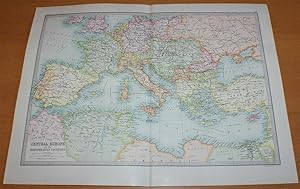 Map of 'Central Europe and Mediterranean' - Sheet 28 disbound from the 1890 'The Library Referenc...