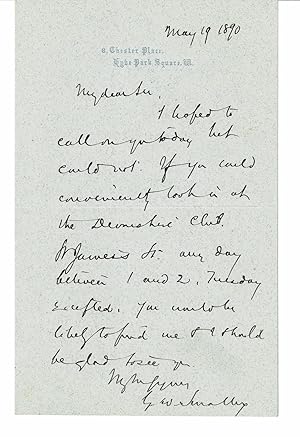 Seller image for AUTOGRAPH LETTER SIGNED by the Journalist GEORGE WASHBURN SMALLEY, who served as a Battlefield Correspondent for the New York Tribune during the Civil War. for sale by Blue Mountain Books & Manuscripts, Ltd.