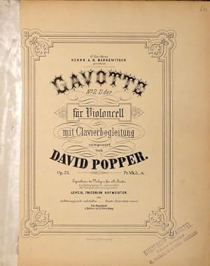 Bild des Verkufers fr Gavotte no. 2 (D dur) fr Violoncell und Klavier zum Verkauf von Paul van Kuik Antiquarian Music