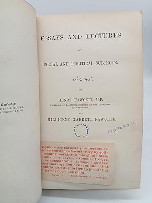 Seller image for Essays and Lectures on Social and Political Subjects. for sale by ROBIN SUMMERS BOOKS LTD