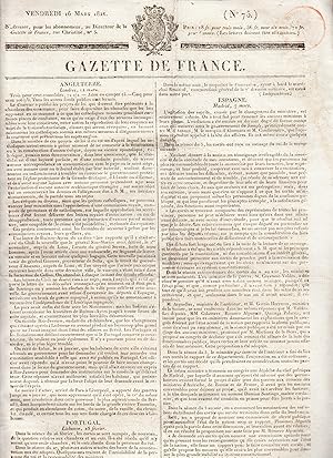 Bild des Verkufers fr GAZETTE DE FRANCE. No 75. VENDREDI 16 MARS 1821 zum Verkauf von Pierre Raymond