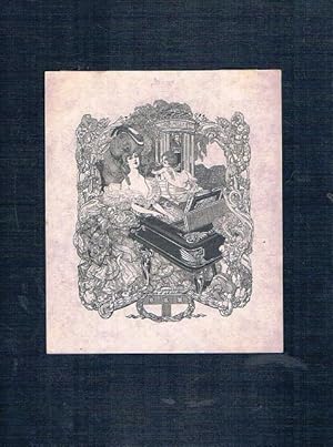 Ex Libris Aug. F. Ammann. (Rokoko-Dame am Klavier vor Tempel mit "Mozart"-Büste und Amorette mit ...