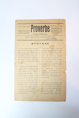 Seller image for Proverbe - Feuille mensuelle. N1 for sale by Librairie Le Feu Follet