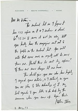 AUTOGRAPH LETTER SIGNED by the American Realist Painter STEPHEN ETNIER to Ernest W. Watson, edito...