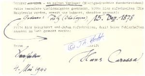 Imagen del vendedor de HANS CAROSSA (1878-1956) Dr.med. , deutscher Arzt, Dichter und Erzhler, 1938 Goethepreis der Stadt Frankfurt, 1956 Paracelsus-Medaille, Ehrenbrger von Passau und Landshut a la venta por Herbst-Auktionen