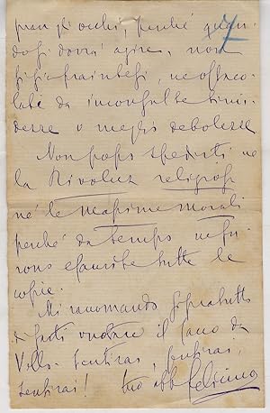 Lettera manoscritta autografa firmata (tuo aff. Felicino), indirizzata a Luigi Minuti a Firenze. ...