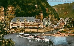 Postkarte Carte Postale 73679234 Herrnskretschen Boehmen Blick ueber die Elbe Schaufraddampfer "I...