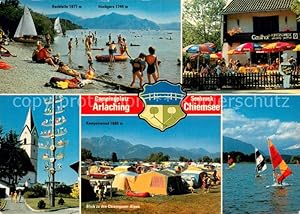 Bild des Verkufers fr Postkarte Carte Postale 73686707 Arlaching Campingplatz Kupferschmiede Badestrand Maibaum Kirche Gasthof zum Verkauf von Versandhandel Boeger