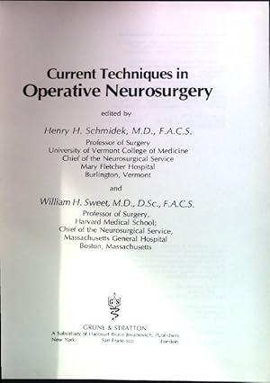 Imagen del vendedor de Current Techniques in Operative Neurosurgery a la venta por books4less (Versandantiquariat Petra Gros GmbH & Co. KG)