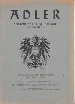 Bild des Verkufers fr Adler. 8. (22.) Band, September / Oktober 1968, 5. Heft. Zeitschrift fr Genealogie und Heraldik. zum Verkauf von Fundus-Online GbR Borkert Schwarz Zerfa