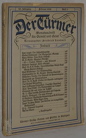 Seller image for Der Trmer. Monatsschrift fr Gemt und Geist. 30. Jahrg. Heft 5. M. 4 Kunstbeilagen. for sale by Antiquariat Reinsch