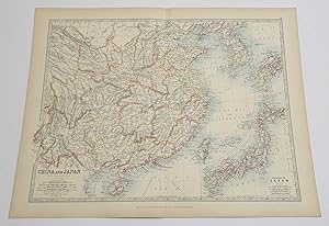 China and Japan, 1904 Atlas Map Colour Engraving