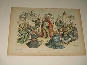 Seller image for 1895 Puck Lithograph of "A Heartrendering Appeal" - Chorus of Tammany Hostiles--Injuns heap hungry!--Big Chief heap rich!--must help us make another raid on the white man over there! - Tammany's Richard Croker Dressed as Indian for sale by rareviewbooks