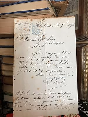 Vintage Letter by Credit Agricole (France) to GET FRERES (a French winery company) (1876)