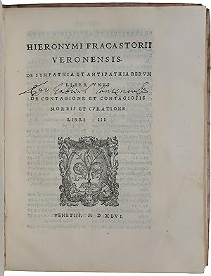 Image du vendeur pour De sympathia et antipathia rerum liber unus. De contagione et contagiosis morbis et curatione libri III mis en vente par SOPHIA RARE BOOKS