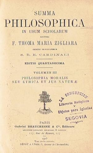 Image du vendeur pour SUMMA PHILOSOPHICA IN USUM SCHOLARUM. Vol. III. Philosophia Moralis seu Ethica et jus Naturae mis en vente par Librera Torren de Rueda