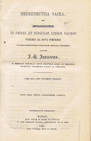 Imagen del vendedor de HERMENEUTICA SACRA, SEU INTRODUCTIO IN OMNES ET SINGULOS LIBROS SACROS. Veteris ac novi foederis. Tomi duo, uno volumine collecti. (La escritura Hermenutica o la introduccin de todos y cada uno de los libros sagrados del antiguo y nuevo testamento Tomo 2, coleccin de un solo volumen) a la venta por Librera Torren de Rueda