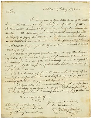 [AUTOGRAPH LETTER, SIGNED, FROM HILARY BAKER, THE MAYOR OF PHILADELPHIA, TO ALEXANDER JAMES DALLA...