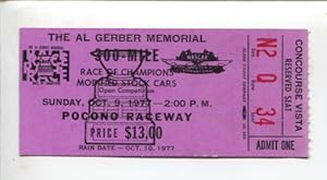 Image du vendeur pour Pocono Int'l Raceway Ticket Stub used- 10/9 1977-NASCAR-Gerber Memorial Modified Stock Car Race-FN mis en vente par DTA Collectibles