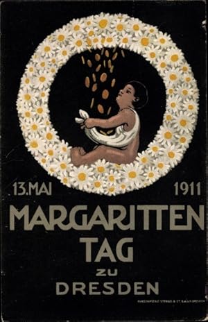 Künstler Ansichtskarte / Postkarte Dresden, Margaritten Tag 1911, Blumentag, Kranz, Geldregen