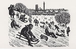 Skiing Sleighing At Primrose Hill London 1976 Painting Postcard