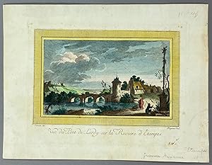 Imagen del vendedor de Vue du Pont de Lardy sur la Riviere d' Etampes - 18th Century engraving by Rogona after a drawing by Sarrazin a la venta por DuBois Rare Books