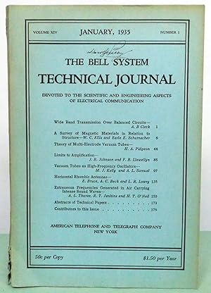 Seller image for The Bell System Technical Journal Vol. XIV Number 1 January 1935 for sale by Argyl Houser, Bookseller