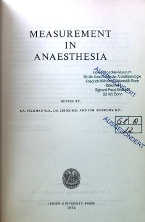 Bild des Verkufers fr Measurement in Anaesthesia Boerhaave Series for Postgraduate Medical Education. Nr. 9; zum Verkauf von books4less (Versandantiquariat Petra Gros GmbH & Co. KG)