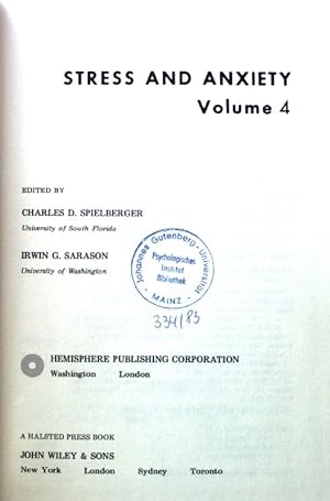 Bild des Verkufers fr Stress and Anxiety; The series in clinical & community psychology; Volume 4 zum Verkauf von books4less (Versandantiquariat Petra Gros GmbH & Co. KG)