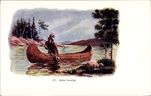 Künstler Ansichtskarte / Postkarte Indian Canoeing, Indianer im Kanu