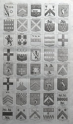 40 COATS OF ARMS, Heraldic Shields, Family Crests #2 original antique print 1768