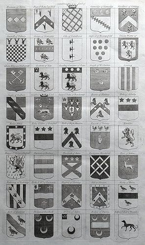 40 COATS OF ARMS, Heraldic Shields, Family Crests #7 original antique print 1768