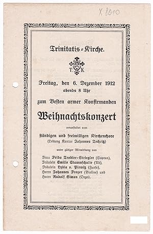 Trinitatis-Kirche Dresden 1912 Weihnachtskonzert zum Besten armer Konfirmanden