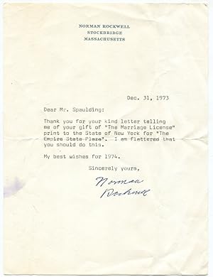 1973 Norman Rockwell Typed Letter Signed Re: A Print of His Painting "The Marriage License"