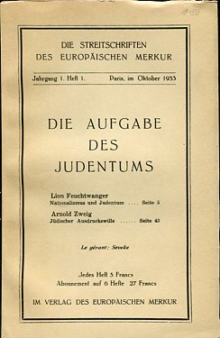 Image du vendeur pour Die Aufgabe des Judentums. Die Streitschriften des Europischen Merkur - Jahrgang 1. Heft 1. mis en vente par Antiquariat Buchseite