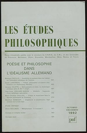 Seller image for Les tudes philosophiques, octobre-dcembre 1992 - Posie et philosophie dans l'idalisme allemand for sale by LibrairieLaLettre2