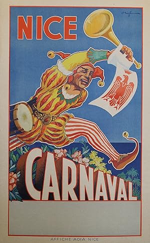 "CARNAVAL de NICE 1953" Affiche originale entoilée Litho Charles BEGLIA / AFFICHE A.D.I.A. Nice (...
