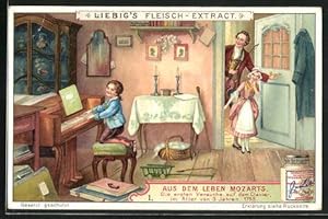 Bild des Verkufers fr Sammelbild Liebig, Aus dem leben Mozarts, Die ersten Versuche auf dem Klavier, im Alter von 3 Jahren zum Verkauf von Bartko-Reher