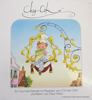 Bild des Verkufers fr Chez Oskar. Ein Gourmet-Kabinett mit Rezepten vom "Chrter-Oski" und Bildern von Oskar Weiss. Bern, Benteli, 1990. Gr.-4to. Mit ganzseitigen farbigen Illustrationen. 62 S., 1 Bl. Farbiger Or.-Pp.; obere rechte Ecke etwas bestoen. (ISBN 3716507059). zum Verkauf von Jrgen Patzer