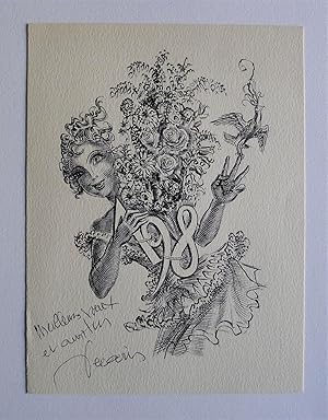 New Years card for 1983. With engraved design by Decaris, signed in ink.