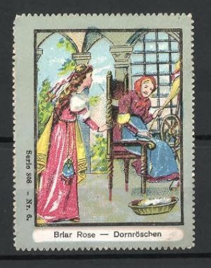 Bild des Verkufers fr Reklamemarke Mrchen-Serie 308, Bild 6, Dornrschen / Briar Rose, alte Frau am Spinnrad zum Verkauf von Bartko-Reher