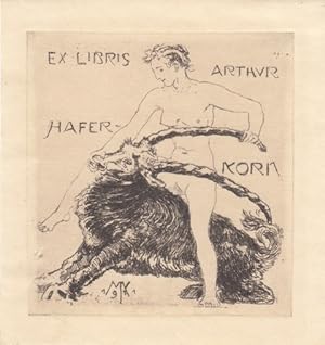 Image du vendeur pour Ex Libris Arthur Haferkorn. Weiblicher Akt, auf einem Steinbock sitzend. mis en vente par Antiquariat  Braun