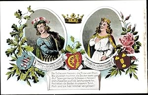 Wappen Ansichtskarte / Postkarte Otto der Schütz, Landgraf von Hessen und seine Gemahlin Elisabet...